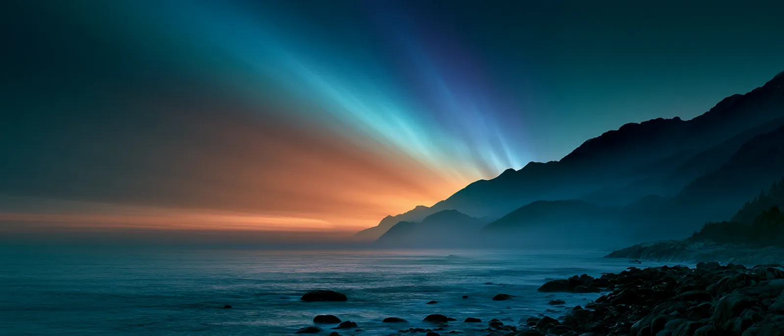 The British Columbia coastline at dusk